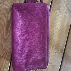 Coach Magenta Leather Wristlet. 8.5 X 5 double zipper